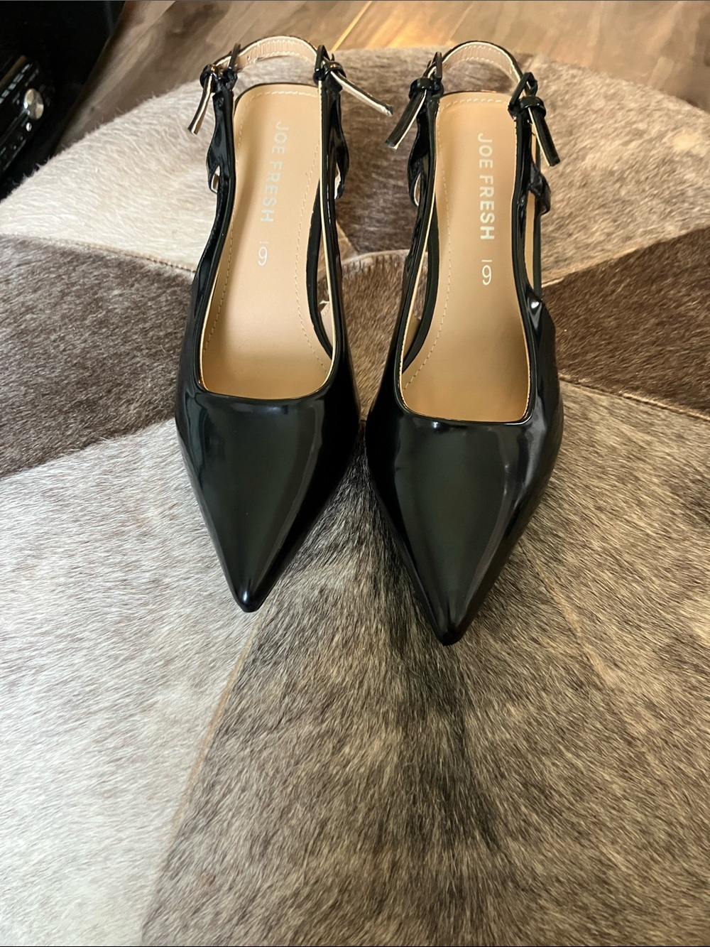 Sezane like Black Patent Pointed Slingback Pumps